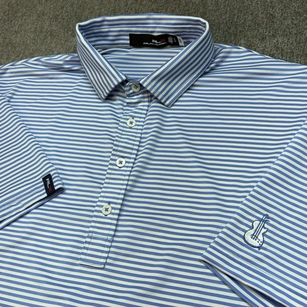 RLX‎ Ralph Lauren Performance Polo Mens XL Blue Striped Wicking